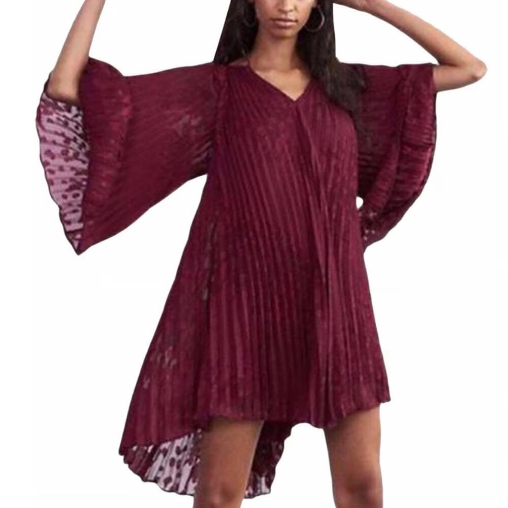 NWT Anthropologie Toulon Pleated Maroon Plum/Prune Mini Dress P